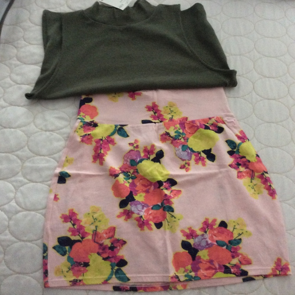 Olive green top & skirt set